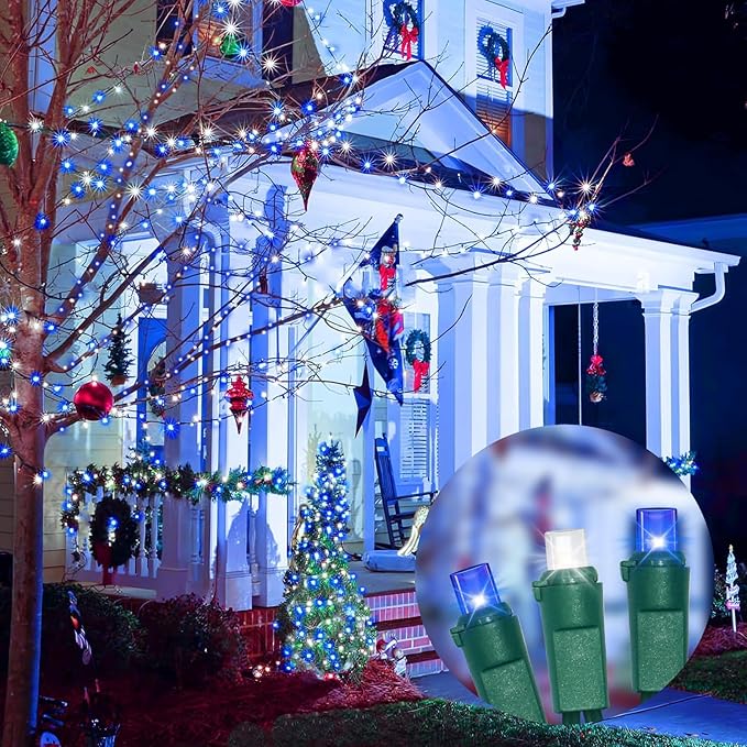 LAMPHOME 100 Count White and Blue String Lights - 21.6FT LED Christmas Light, Mini led for Indoor Outdoor Home Holiday Party Wedding Independence Day Decoration