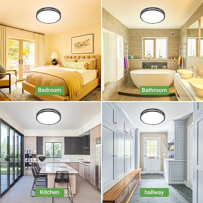 zemty 1Pack 10Inch Black LED Flush Mount Ceiling Lights, Dimmable 3000K-6500K Adjustable, 15W 1500LM Damp-Rated Light Fixture for Hallway, Kitchen, Bathroom, Closet, Laundry