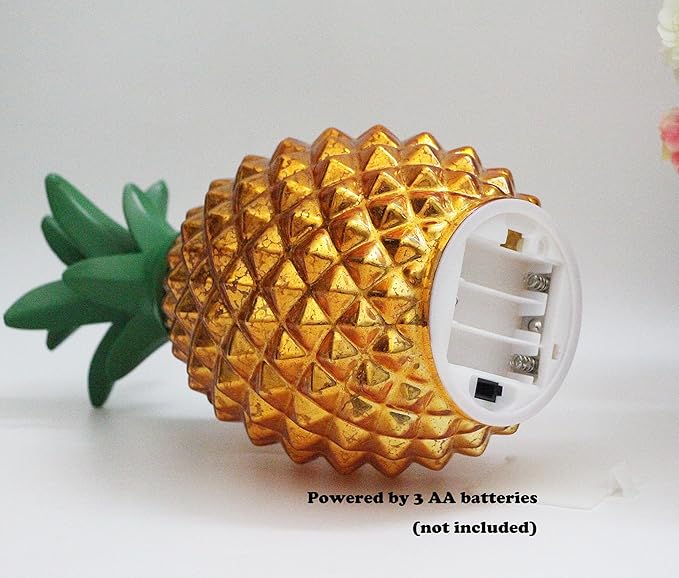 Mercury Glass Pineapple Lamp with Timer, Pineapple Fairy Lights,Glass Table lamp,Battery Operated Led Night Light for Kids Room,Bedroom,Home Decoration (Gold)