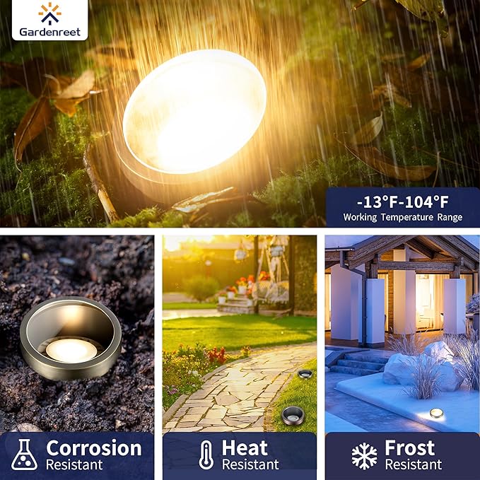 Gardenreet LED Well Lights Brass - In-Ground Replaceable Bulb All Weather Low Voltage Lighting, 12V Wired Light, Antique Bronze for Outdoor Pathway Lawn with 3000K Warm White PAR36 Bulb