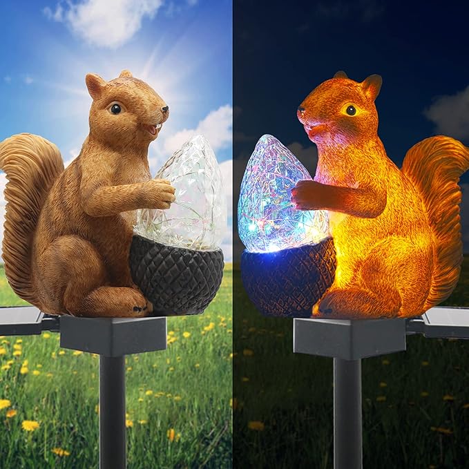 Upgraded Solar Garden Lights Outdoor Decor, Solar Squirrel Stake Lights Colorful LED, IP65 Waterproof Squirrel Decorative Lights, for Yard Patio Garden Lawn Decoration