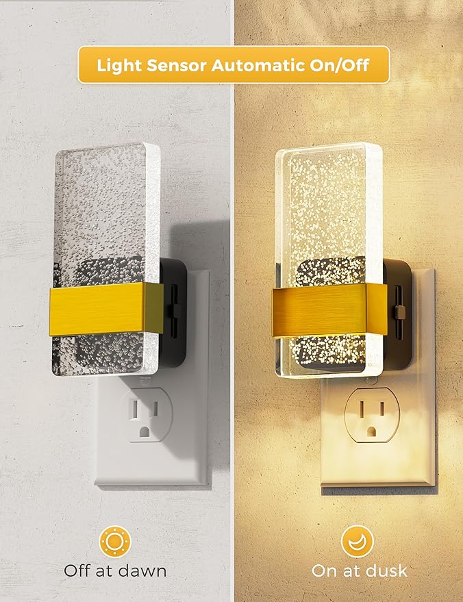 L LOHAS LED Night Lights Plug Into Wall, 2 Pack Plug in Night Light LED with Dusk to Dawn Sensor, 0-100LM Dimmable Nightlight, Wall Sconce-Style Design Nightlights for Bathroom, Hallway,Stairway,Gift