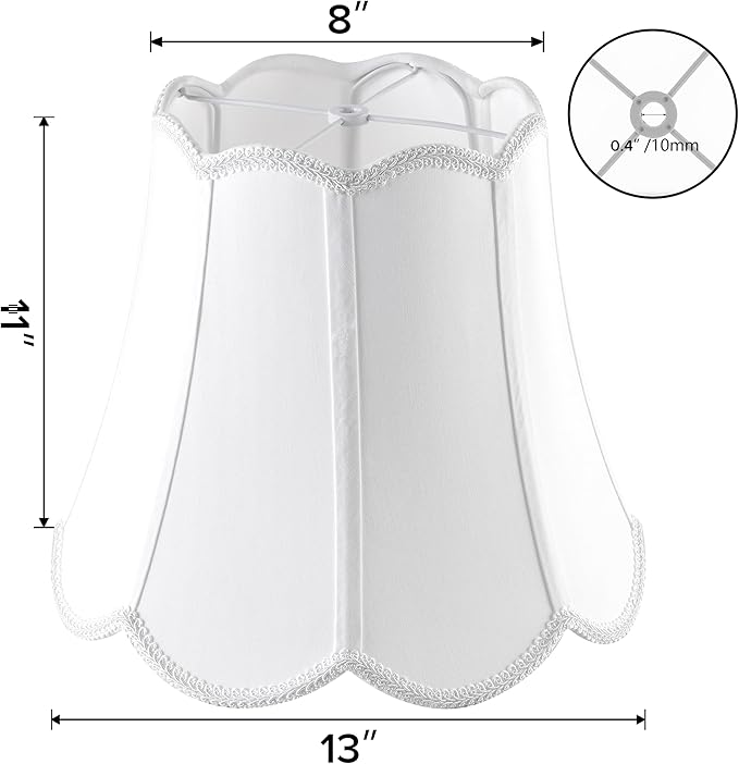 GOSO Scalloped Lamp Shades Set of 2 Medium Petal,8”×13“×11” Spider Off White Wavy Floral Elegant Fabric Shade Art Deco Modern Lampshade for Table Lamps,Floor Lamp for Living Room,Easy Assembly