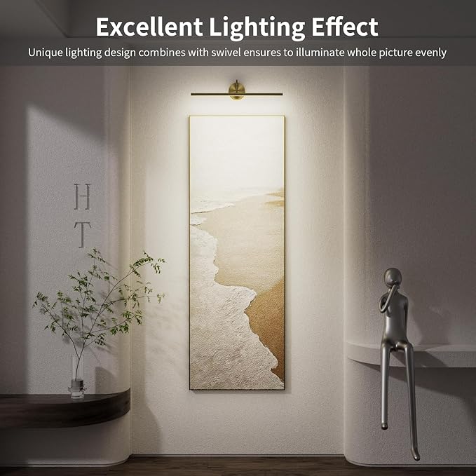Hardwired Picture Lights for Wall - 16.5" Lights for Pictures on Wall - Dimmable 3CCT Picture Frame Light - 15W Brass Poster Light for Gallery Art Display - 2700K-6500K Warm White