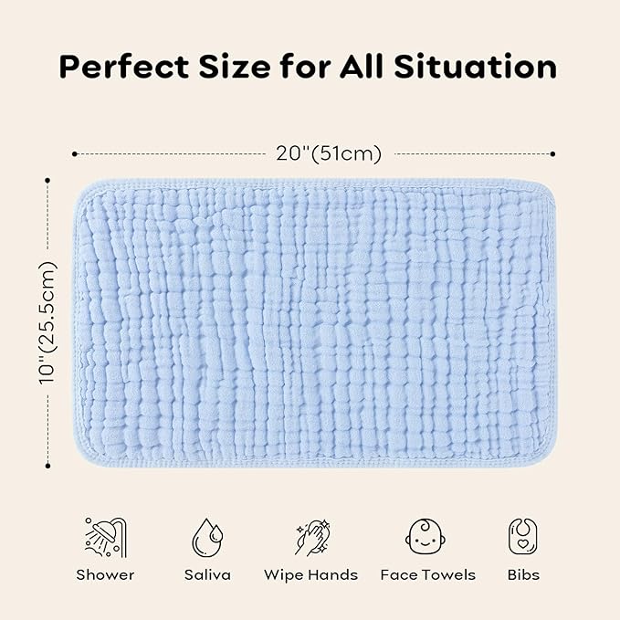 Looxii Muslin Burp Cloths 100% Cotton Muslin Cloths Large 20''x10'' Extra Soft and Absorbent 6 Pack Baby Burping Cloth for Boys and Girls (Blue)