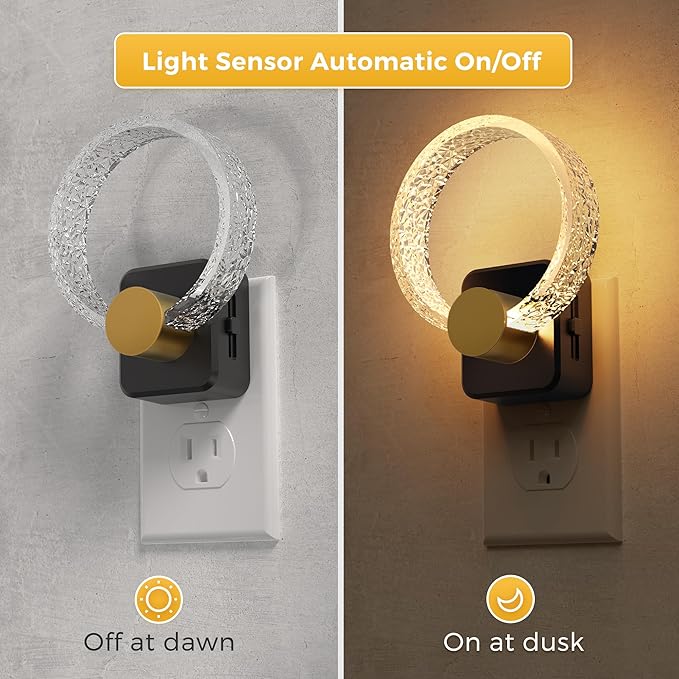 L LOHAS LED Night Lights Plug into Wall, 2 Pack Plug in Night Lights with Light Sensor, 3000K Soft White, 0-100LM Brightness Adjustable, Acrylic Nightlight for Bathroom Bedroom Hallway