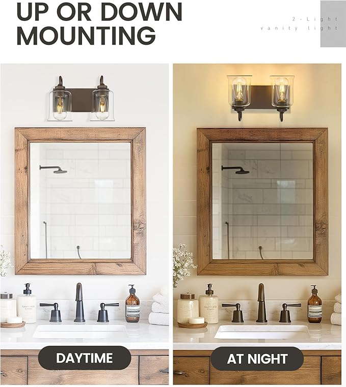 zeyu Oil Rubbed Bronze Bathroom Light Fixtures, 2-Light Bath Vanity Light, 12.5 Inch Farmhouse Wall Sconces with Clear Glass Shade, ZSL72B-2W ORB