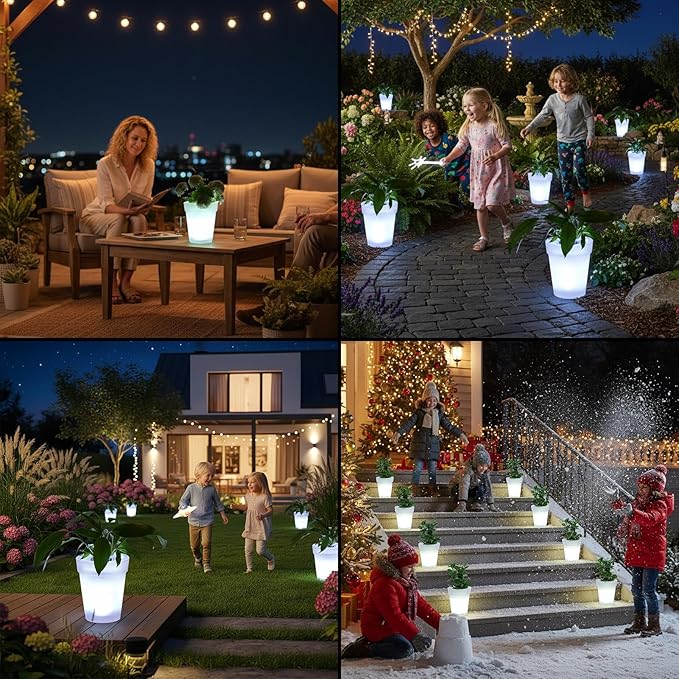 Waterproof Planter Lamp, Solar Garden Lighting, 6.49x7.48 Inches Pot Light with Energy Feature, ABS Built Outdoor Decor, Landscape Illumination with Modern Style, Yard Accent for Patio Pathway