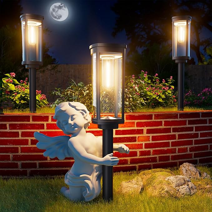 Solar Pathway Lights Outdoor Solar Lights Outdoor, IP65 Waterproof Auto On/Off Solar Garden Lights Solar Powered Landscape Lighting for Yard Walkway Driveway Pathway (Warm White, 2pack)