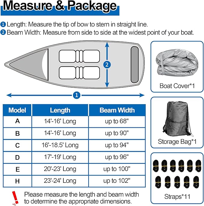 iCOVER Trailerable Boat Cover- 14'-16' Heavy Duty Waterproof Tarp Covers, Fits V-Hull, Fish&Ski, Pro-Style, Fishing, Runabout, Bass Boats, up to 14ft-16ft Long X 90" Wide