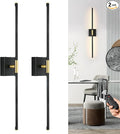 40 Inch Battery Operated Wall Sconce Set of Two, Dimmable Wall Sconces with Remote Control, Black Gold Rechargeable Sconces, Modern Wireless Wall Lights for Bathroom, Bedroom,Living Room