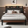 WLIVE Full Size Bed Frame with Headboard, Upholstered Bed Frame with 2 Storage Shelves, Platform Bed with LED Lights and Charging Station, 1500LBS Mattress Foundation, No Box Spring Needed, Black