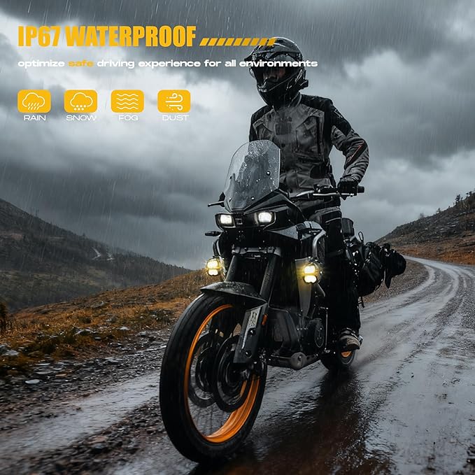 Future Eyes 120W LED Motorcycle Lights, High & Low Beam, Amber Fog Light, Waterproof Off-Road Auxiliary Headlight for Night Riding, ATV, UTV, and Motorcycle Fog & Driving Lights