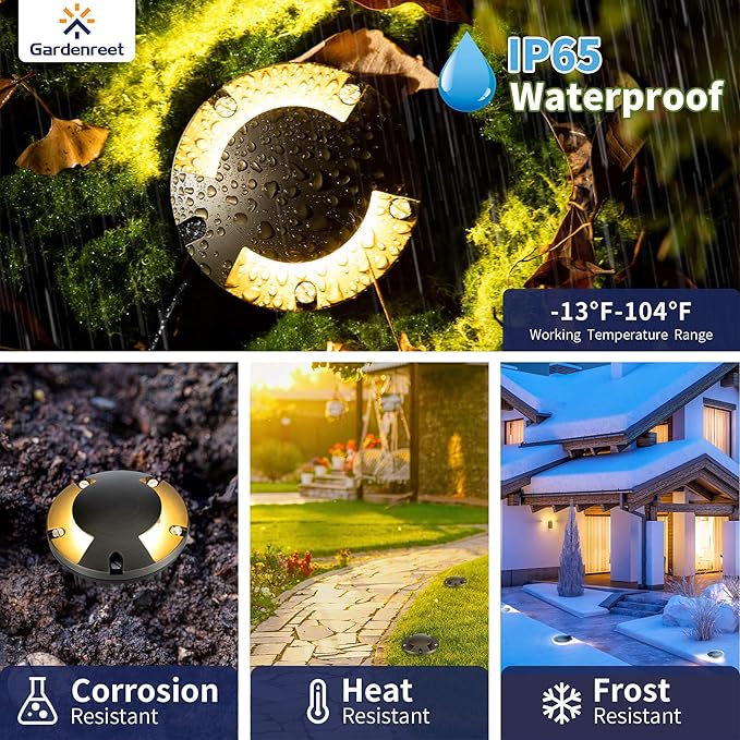 Gardenreet Low Voltage Outdoor Well Light - Brass All Weather Low Voltage 12V In Ground Lighting, LED Wired Fixture, Antique Bronze for Backyard Lawn Pathway with 4000K Neutral White MR16 Bulb