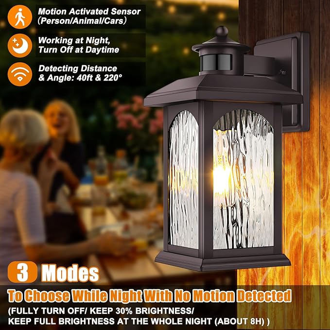 2 Packs Motion Sensor Outdoor Lights - Brown Dusk to Dawn Outdoor Lighting, Oil Rubbed Bronze Exterior Light Fixtures, Waterproof Porch Lights Wall Sconce for House, Garage, Entryway Anti-Rust