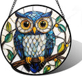 Stained Glass Window Hanging, Owl Gifts for Women Sun Catchers Diamond Glass Panel Hangings Birds Suncatcher Decor for Birthday for Women, Men, Wife, Aunt,and Mom 7.8X7.8IN