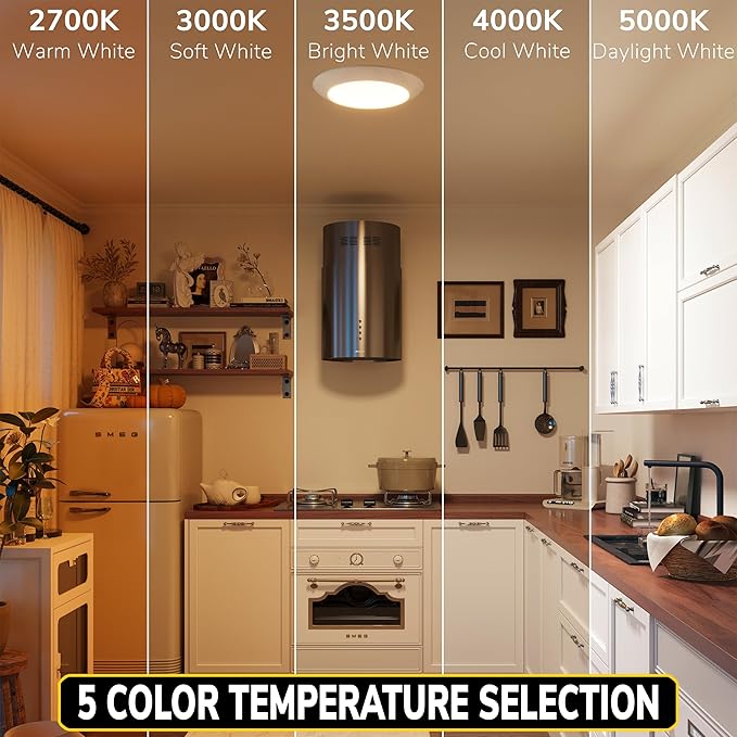 GETINLIGHT 13-Inch LED Disk Lights, Dimmable Surface Mount, 5 Color Temperature Selection, 4-Pack, Matte White, ETL Listed, IN-0301-7-WH-5T