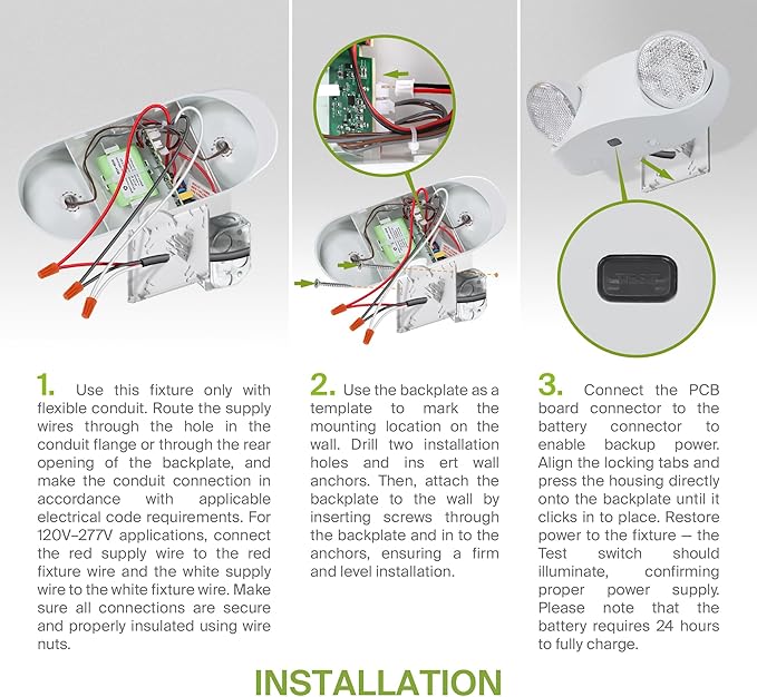 ASD LED Emergency Lights with Battery Backup - 120-277V UL 2.5W Two Round Head Adjustable for Business, Commercial Hardwired Damp Location Emergency Exit Power Outage Lights, 6 Pack