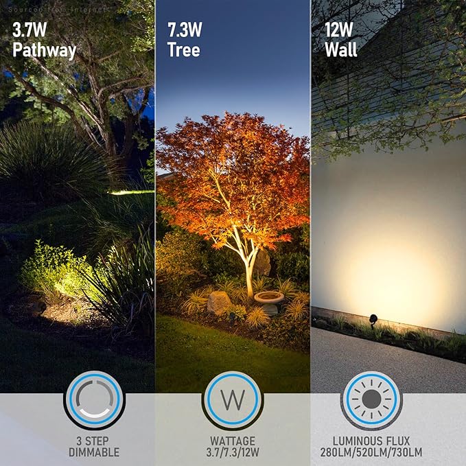 LEONLITE 12W/7.3W/3.7W Dimmable 5CCT LED Low Voltage Landscape Lights, Wall Wash Landscape Lighting Outdoor, 12V Landscape Spotlight, ETL, Aluminum, IP65 Waterproof, Pack of 4