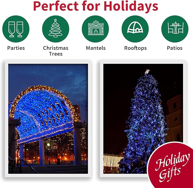 LAMPHOME Blue Wide Angle LED Christmas Lights, 64.8 Ft 300 Count, Pack of 3 Strands 21.9 Ft 100 Lights UL Certified Commercial Grade Green Wire 5mm Holiday String Light