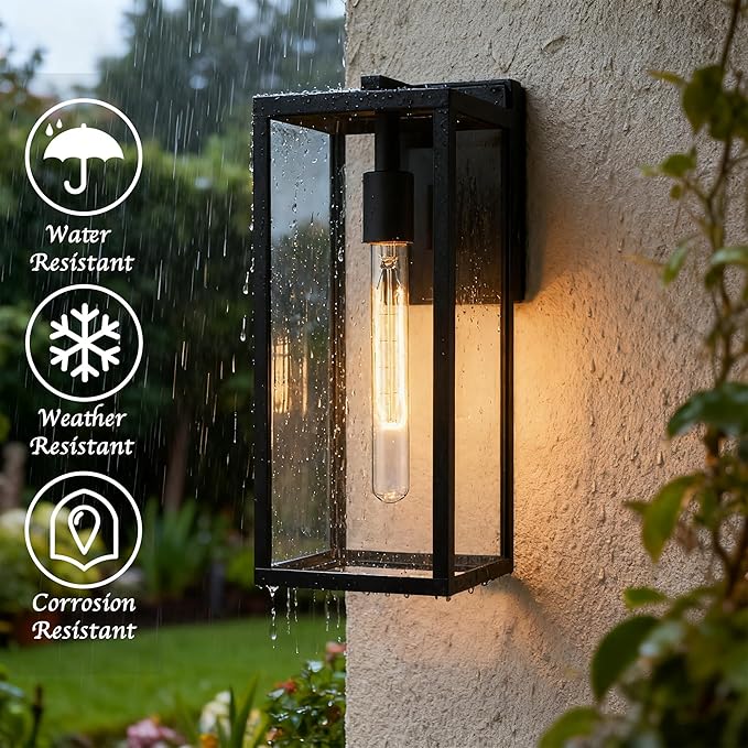 Bestshared Outdoor Wall Lantern, Anti-Rust Outdoor Wall Sconce Light Fixtures, Front Door Mount Light, Exterior Lighting Fixture, Porch Lamp with Clear Glass (Black, 3 Pack)
