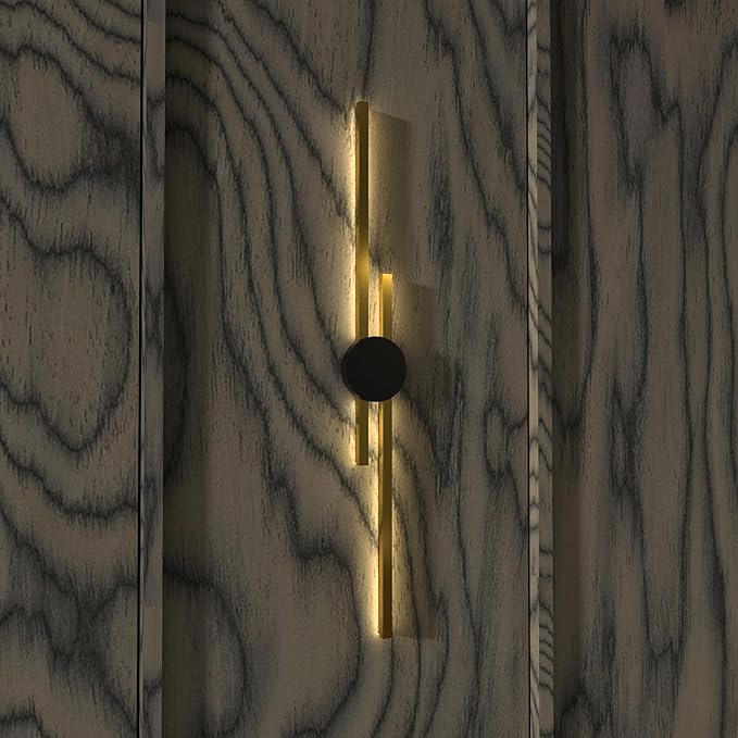 Ozarke Elles Minimalist LED Light Sconce, Modern Linear Wall Lamp, Black, Gold, Warm White, Cold White, UL Listed (Cold White 6000k - Dimmable, 36 inches Black Circle - Gold Bars)