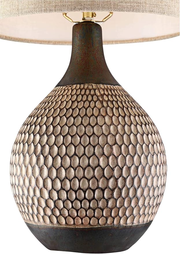360 Lighting Emma Mid Century Modern Style Accent Table Lamp 21" High Brown Textured Wood Ceramic Oatmeal Fabric Drum Shade Decor for Living Room Bedroom House Bedside Nightstand Home Office
