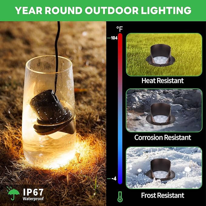 Ground Well Lights, Landscape LED Low Voltage Inground Lights, Outdoor Waterproof IP67, 12V Wired Half Sided ORB for Backyard Wall 420LM, 8 Pack, Color Temp Random: 3000K or Upgraded 5CCT