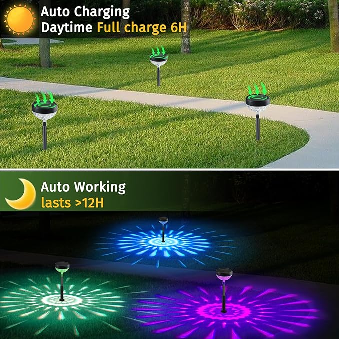 Solar Pathway Lights Outdoor, Color Changing+8 Fixed Color (Warm White, Cool White, Colored) Solar Lights Outdoor, Bright Solar Powered Garden Light (8 Pack)