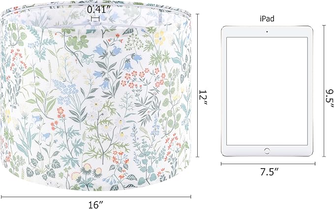 GO&SO Set of 2 Large Drum Lamp Shade 16"Top x 16"Bottom x 12"High,Printing Floral Lamp Shades for Table Lamps, Floor Lamp Shade Replacement, Natural Linen Modern Lamp Shade- Assembly Required
