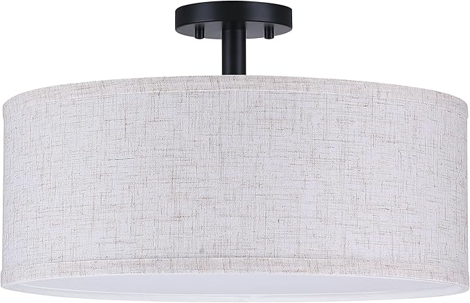 LED 24W Adjustable 3000/4000/5000K 20 Inch Drum Lenin Fabric Black Semi Flush Mount Close to Ceiling Light Fixture for Bedroom,Living Room,Dining Room Hallway
