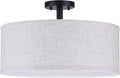 LED 24W Adjustable 3000/4000/5000K 20 Inch Drum Lenin Fabric Black Semi Flush Mount Close to Ceiling Light Fixture for Bedroom,Living Room,Dining Room Hallway
