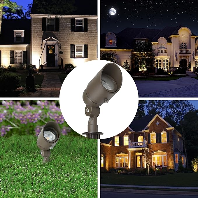 Lumina Lighting® 4W Landscape Lighting 12V Landscape Lights Low Voltage Landscape Spotlights Warm White Waterproof Outdoor Replaceable LED Bulb for Garden, Lawn, Porch, Patio and Yard (Bronze, 2-Pack)