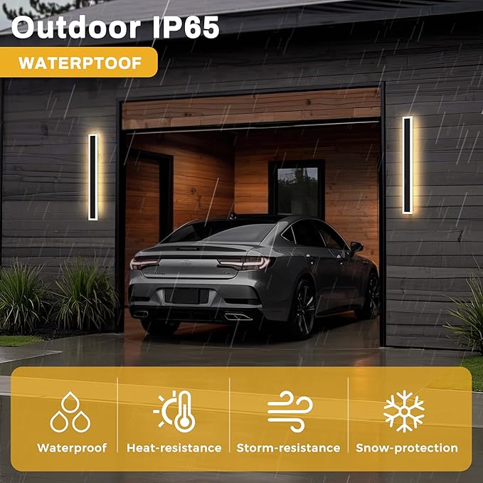 L LOHAS LED 35.4inch Long LED Modern Outdoor Wall Light, Black Rectangular Outdoor Wall Lights Exterior, 3000K Warm White, IP65 Waterproof Wall Mount Lighting Fixture for Garage Doorway Porch Patio