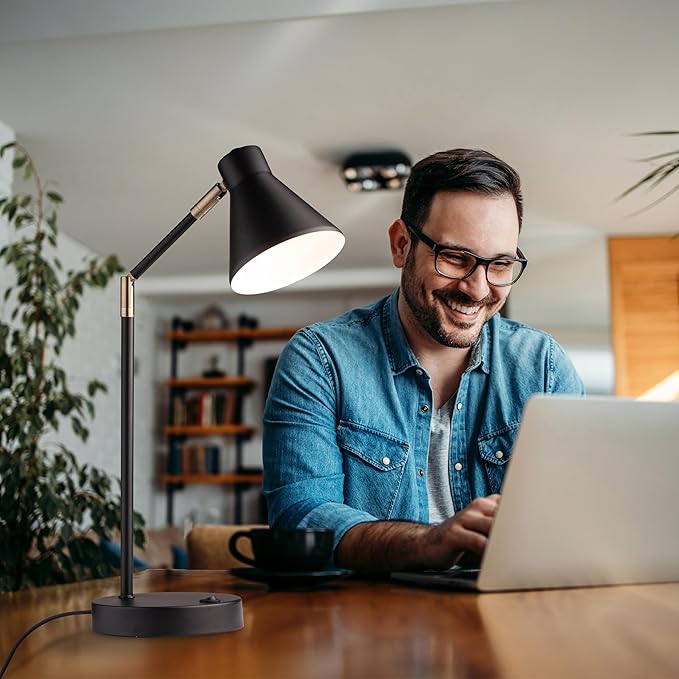 O'Bright Astrum - LED Desk Lamp with Dual USB Charging Ports, 100% Metal, 270 Degree Swivel Arms, Soft White Light (3000K), Bedside & Home Office Table Lamp, ETL Listed, Black