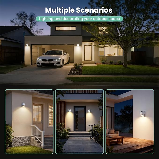 Solar Wall Light Outdoor, 3000K 4000K Solar Motion Lights, 180° Adjustable Lamp Head, 2000LM Solars Security Lighting for Door, Yard, Garage, White, 1pcs