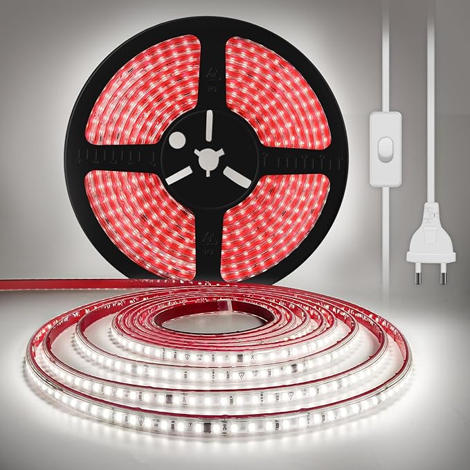 AC 110V LED Strip Lights 3 Meters Cold White LED Rope Lights 9.84FT Flexible LED Strips 120 LEDs/m SMD 2835 Bright LED Tape Light 6000K for Bedroom Kitchen Cabinet
