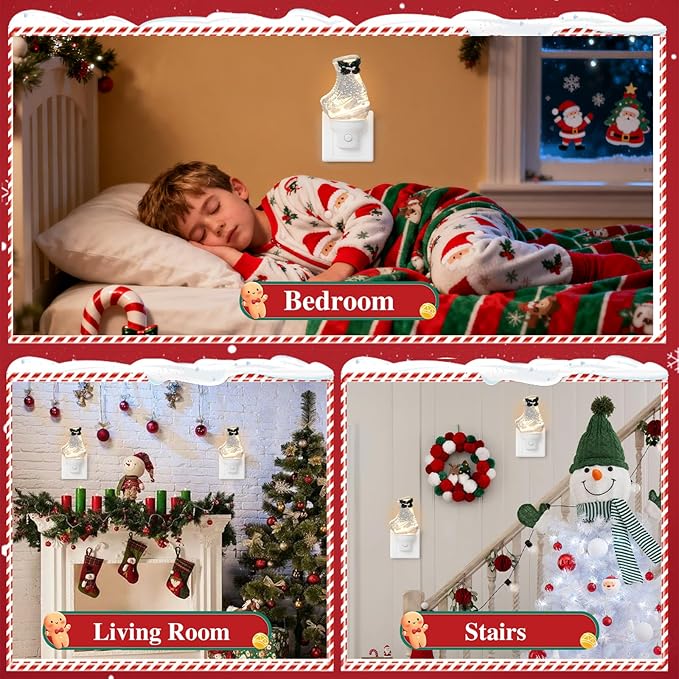 Christmas Night Light Plug into Wall Glitter Water Nightlight with USB/Outlet Options, Christmas Ski Boots Decorative Nightlight for Bedroom Kitchen Nursery Holiday Decorations Gifts (Ski Boots)