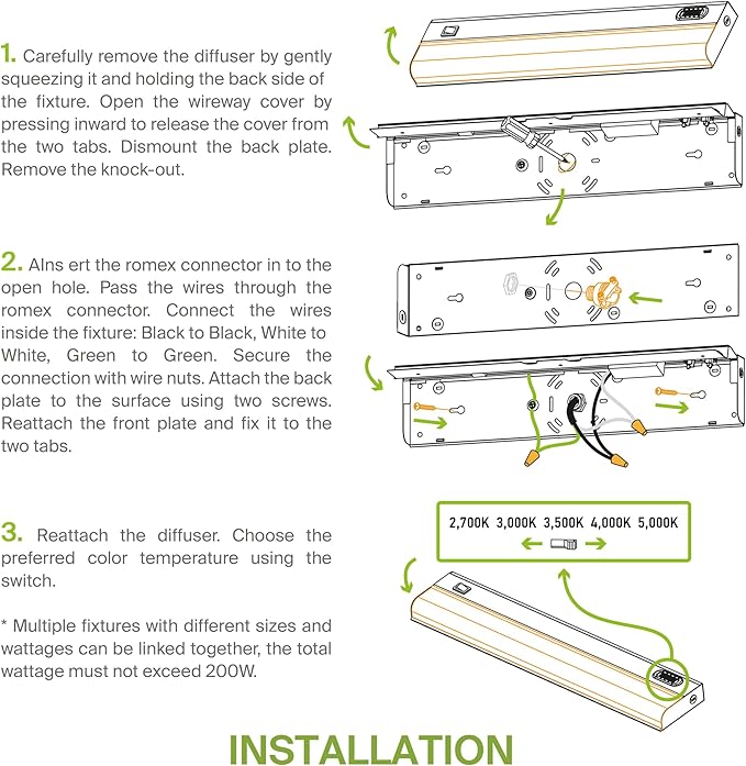 ASD 2 Pack 18 Inch Hardwired LED Under Cabinet Lights, On/Off & 5CCT Switch 2700K-5000K, 10W 807LM CRI90+, Direct Wire Low Profile Linkable Fixture, Dimmable Under Counter Kitchen Lighting, White, UL