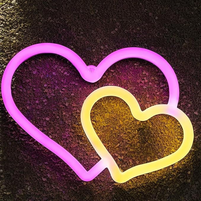 BRIGHTDECK Heart Neon Signs, Pink Heart Neon Sign Battery Operated or USB Powered Decorations Lights, LED Wall Décor for Birthday Gift, Wedding, Party, Home Decor