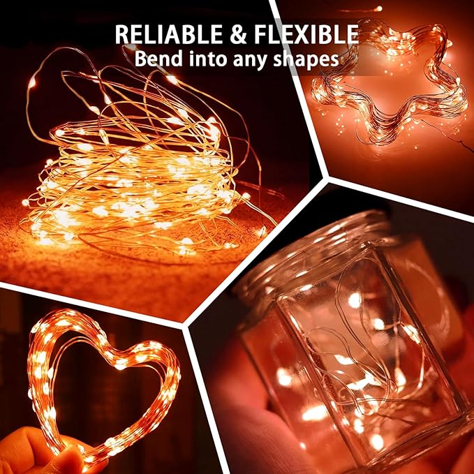100 Pack Fairy Lights 7Ft 20 LED Twinkle String Lights Battery Operated Waterproof Firefly Starry for Mason Jar Party Wedding Christmas Valentines Day,Orange