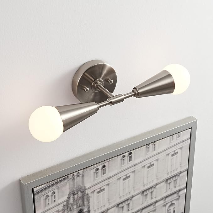 BRIGHTTIA Vicky 2 Light Cone Socket Wall Sconce - Mid Century Modern Fixture for Wall & Ceiling - Minimalist Edison Lamp for Hallway and Bathroom Vanity - Brushed Nickel (BW0027-2N)