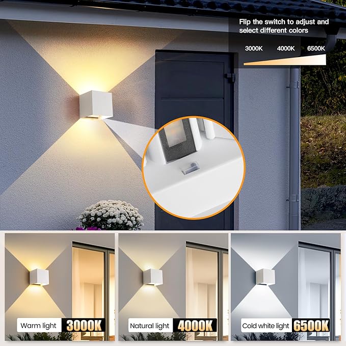 15W 2Pack Led White Outdoor Wall Sconces Light Fixtures Modern Exterior/Interior Waterproof Porch Wall Mounted Lighting Outside Wall Lamps for Garden Shop Yard Patio Home Entryway Park Staircase