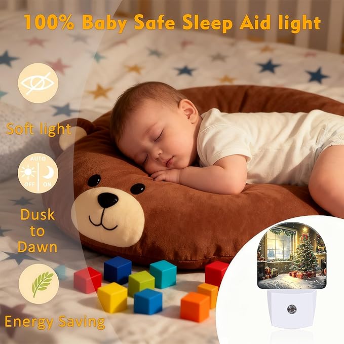 Christma Tree and Gifts Night Light, Dusk-to-Dawn Auto Sensor Plug in Night Light for Kids, 0.5W Energy Saving LED NightLights for Bedroom/Bathroom, Ideal Gifts for Women Men
