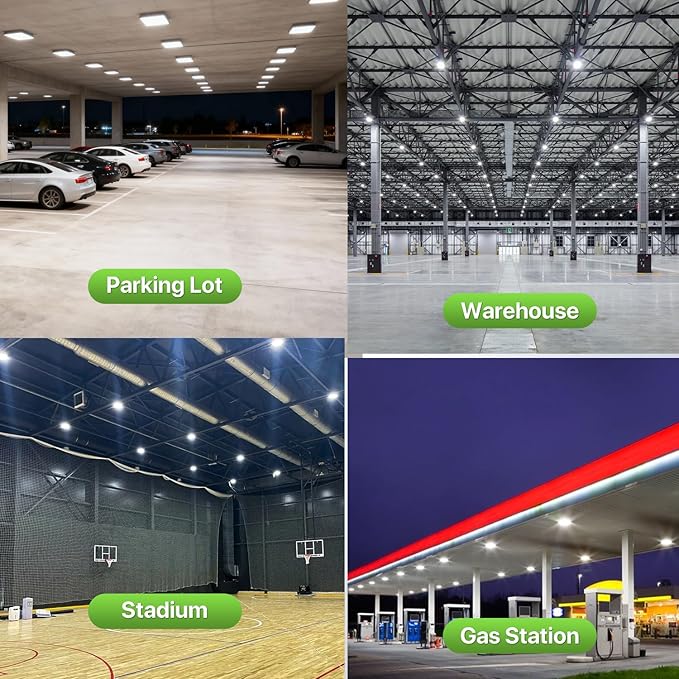 Glitgate 100W LED Canopy Light, 3CCT & 3-Wattage Selectable Outdoor Commercial Canopy Light, IP65 Waterproof LED Ceiling Fixture for Gas Station, Carport, Parking Garage, Warehouse, 4 Packs