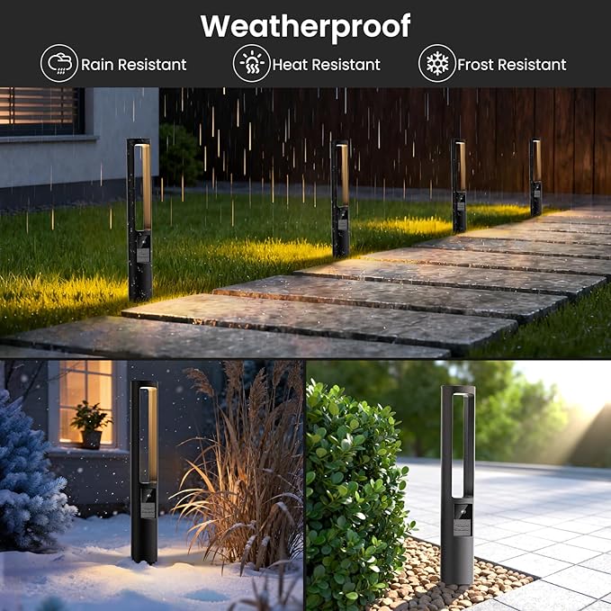 RGBW Low Voltage Landscape Lights, 5W Auto On/Off Sensor LED Color Changing Pathway Lights, Christmas Outdoor Driveway Garden Lighting with Connectors, Aluminum, 12-24V, IP66, 4 Pack