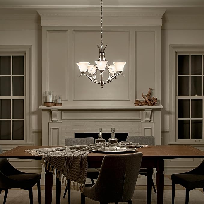 Kichler Dover 23" Chandelier in Brushed Nickel, 5-Light Classic Foyer or Dining Room Chandelier with Etched Seeded Glass, (23" H x 24" W), 2020NI