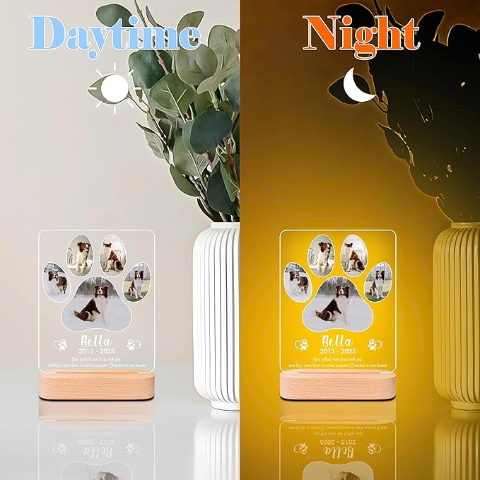 Pet Memorial Night Light – Custom Dog & Cat Loss Gift, Memorial Plaque & Picture Frame (PM #7)