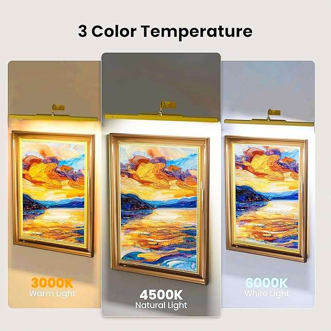 2 Pack Picture Art Lights - 24 Inch Gold Cordless Battery Powered Art Light with Dimmable Remote for Living Room, Artwork & Dartboard