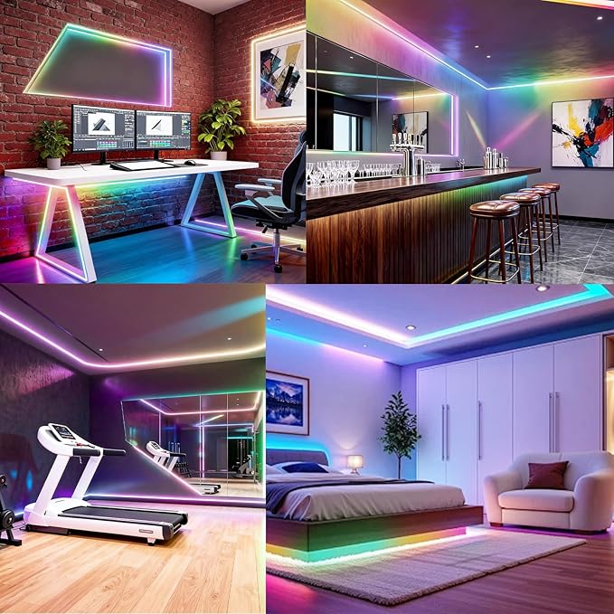 RGB Smart IC COB LED Strip Lights, 40FT Smart LED Light Strip with App & Remote Control, 16M Colors Music Sync, Dimmable for Bedroom, Kitchen, TV Backlight, Gaming Room Decor （1 Roll）